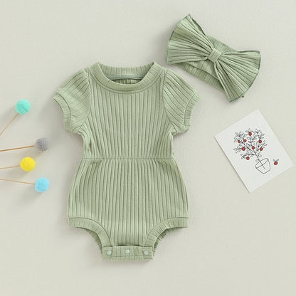 Ribbed Romper and Bow Set