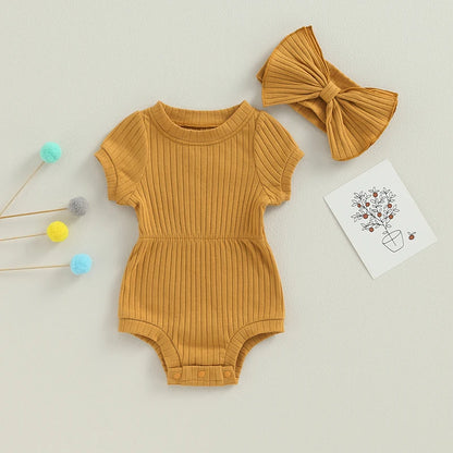 Ribbed Romper and Bow Set