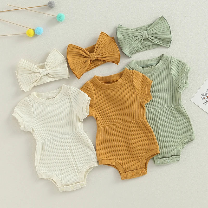 Ribbed Romper and Bow Set