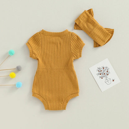 Ribbed Romper and Bow Set