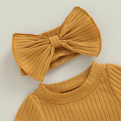 Ribbed Romper and Bow Set